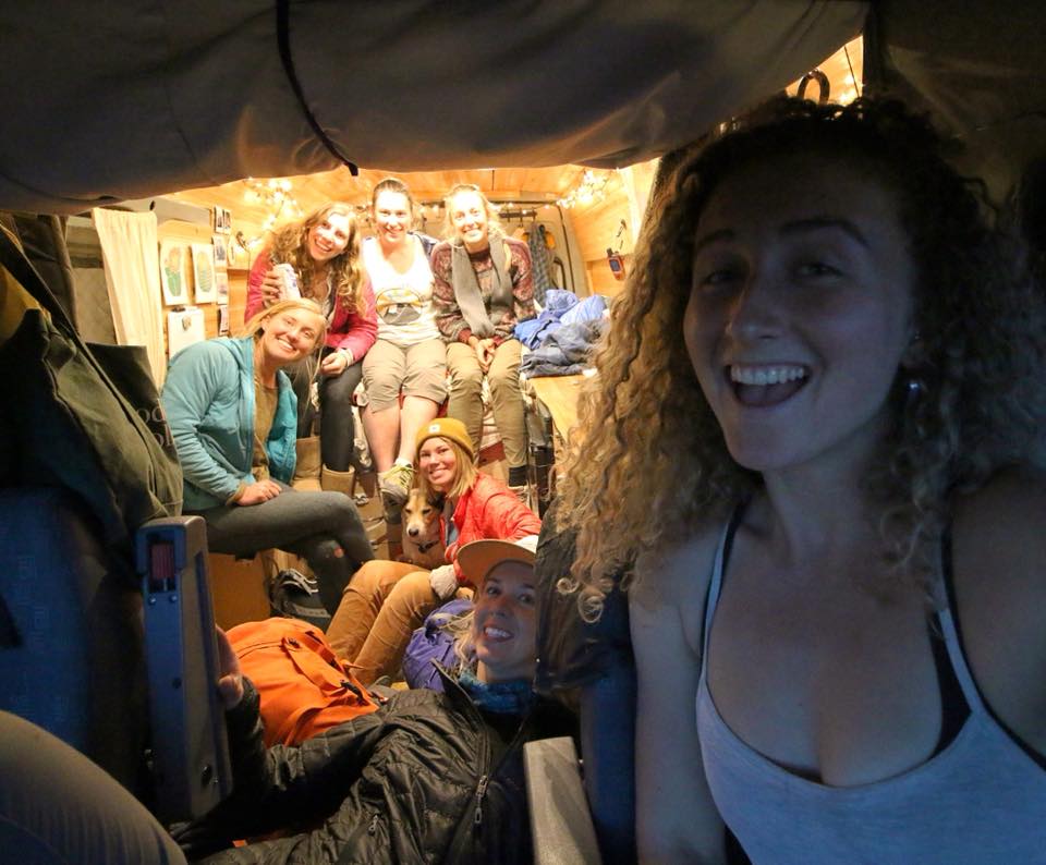 Inside Kaya Lindsay's van with 7 other female climbers