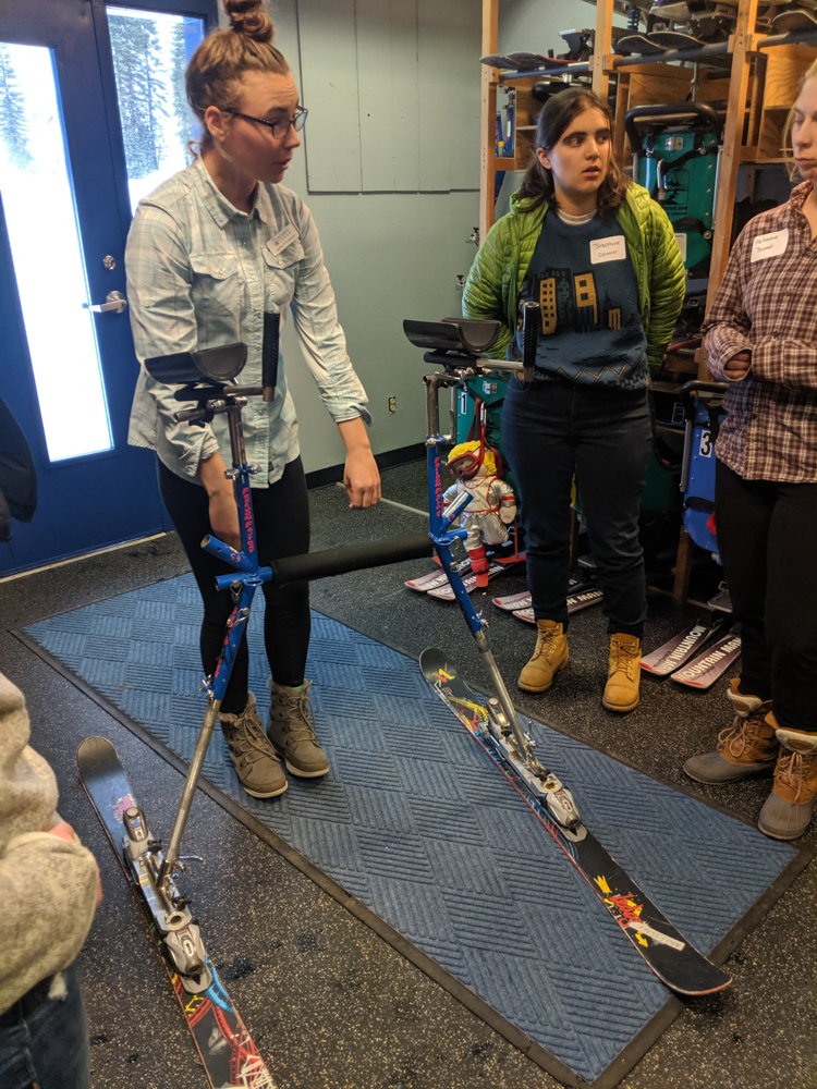 Achieve Tahoe Adaptive Sports Staff Demonstrate How to Use a Slider Adaptive Ski