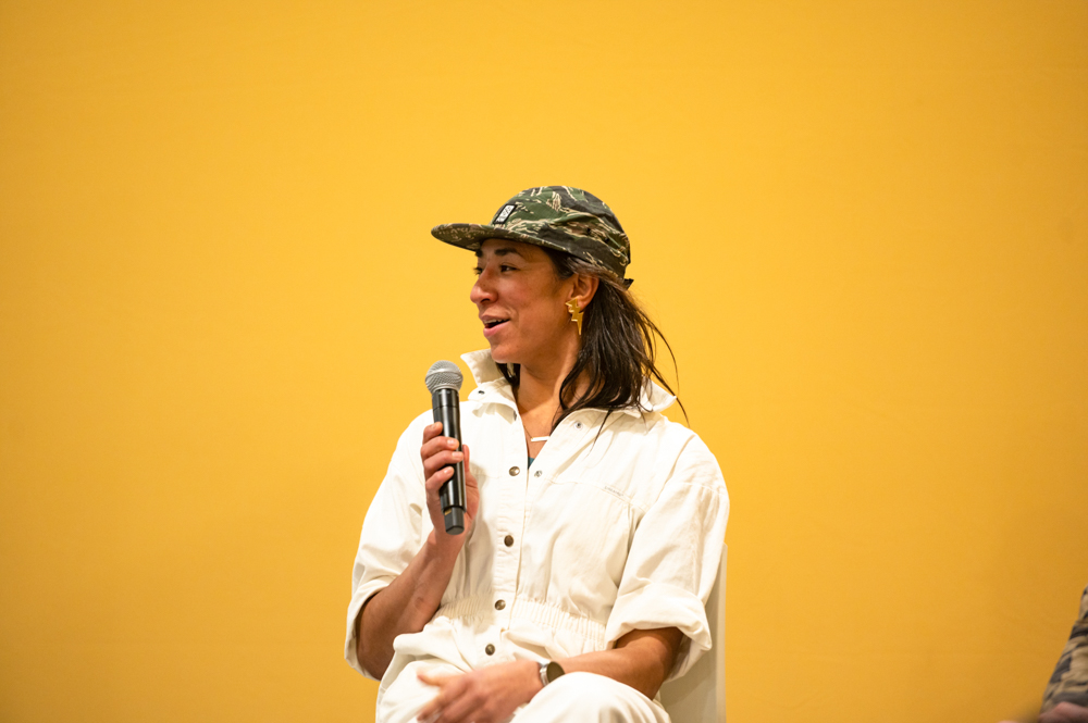 Author Dani Reyes-Acosta speaking on authenticity at the Outdoor Retailer trade show. Photo courtesy Scott Martin